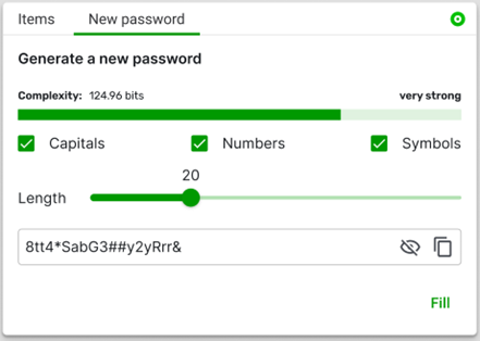 Wachtwoord genereren via het autofill venster